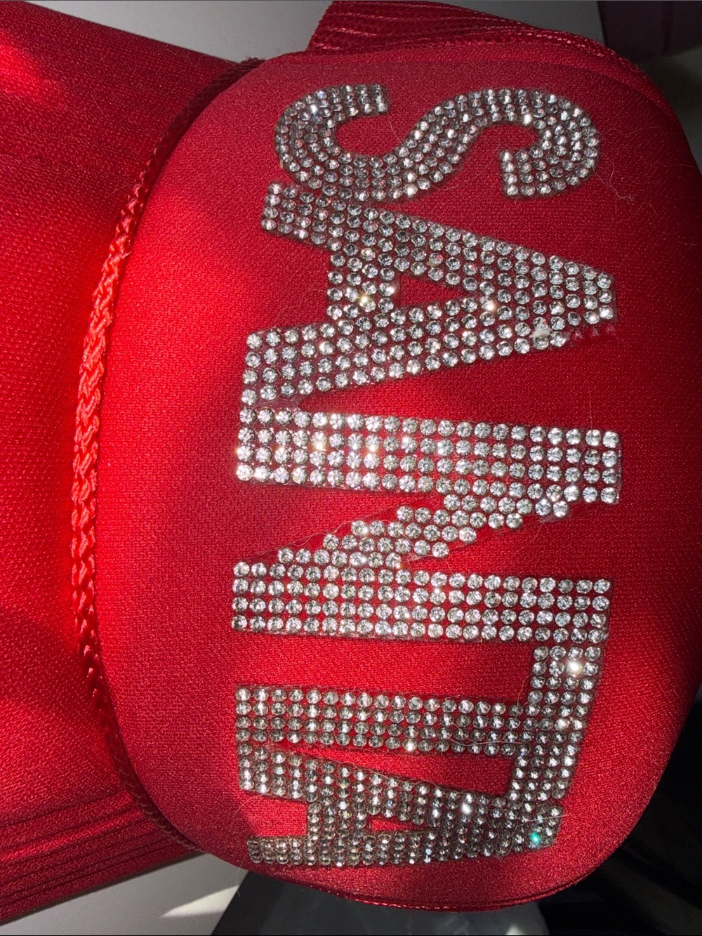 Red 'SANTA' Rhinestone Trucker Hat - Picture 5 of 5